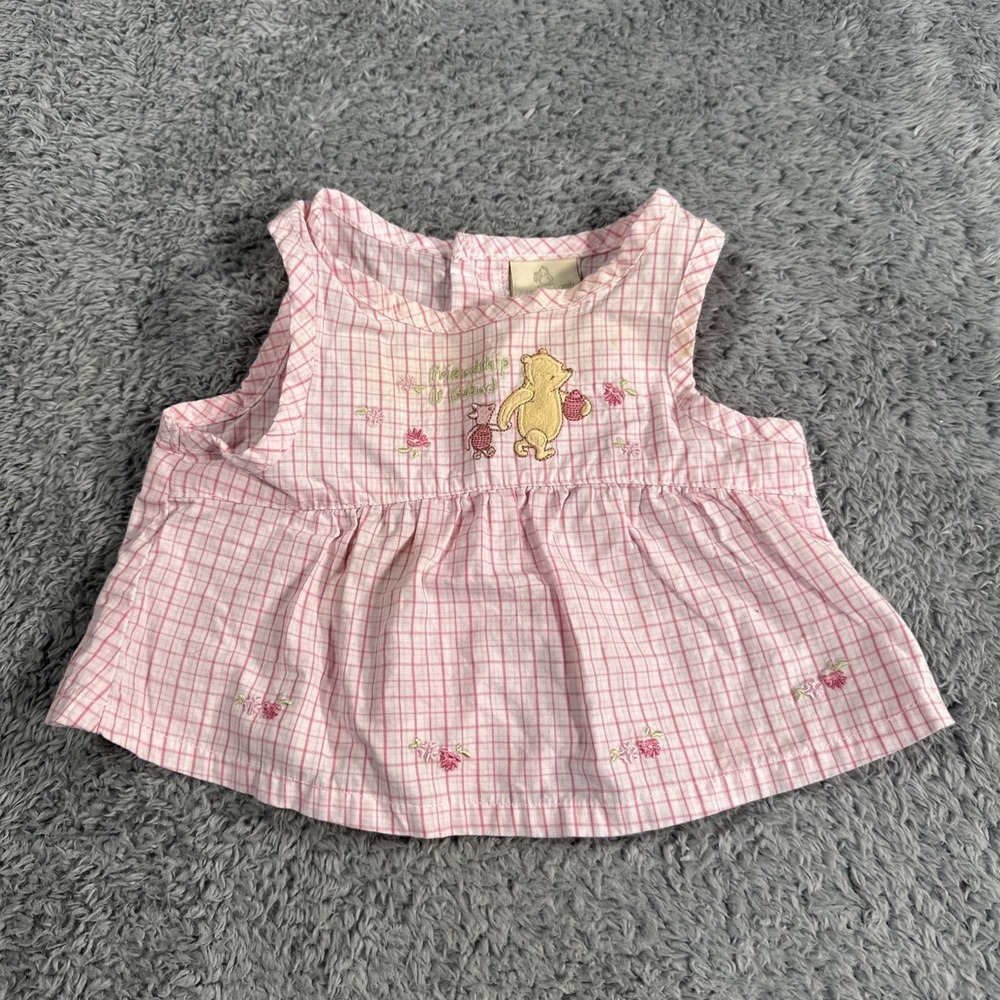 Vintage Disney Winnie The Pooh Gingham Dress Top Shirt Size 3 Months Friendship